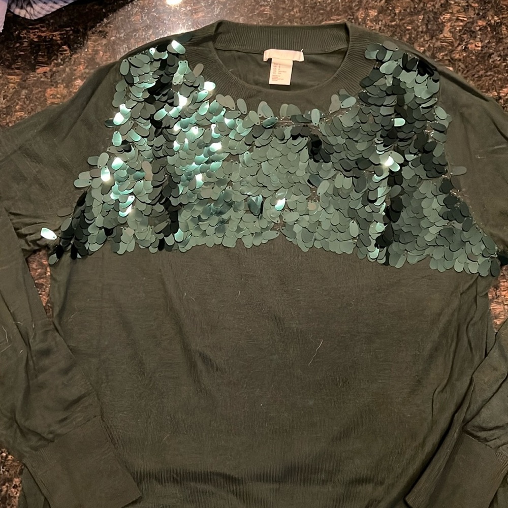 H&M Sweater with green sequins size small